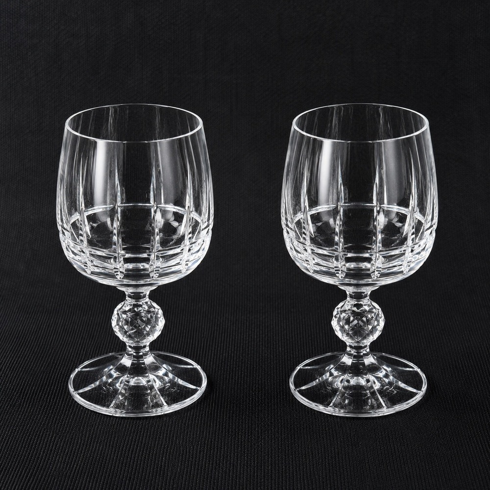 Crystalex Bohemian Crystal Belfast Wine Goblets Set of 2 Cut Glass 5.75 inch